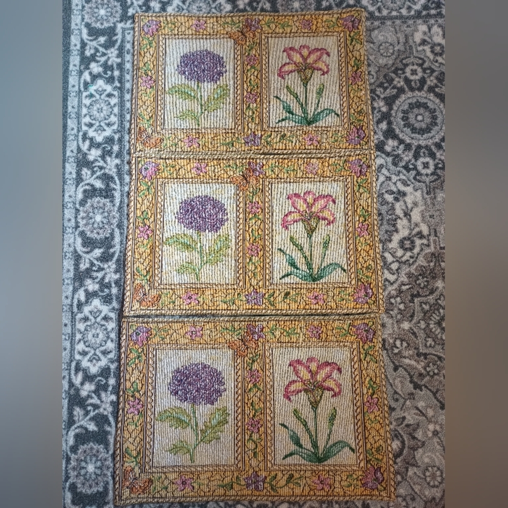 Vintage Needlepoint Placemats Floral Butterfly Cottagecore Grannycore Spring